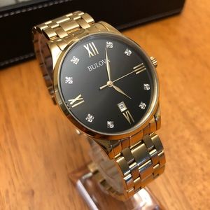 Bulova Watch - Gold - 8 Genuine Diamonds.